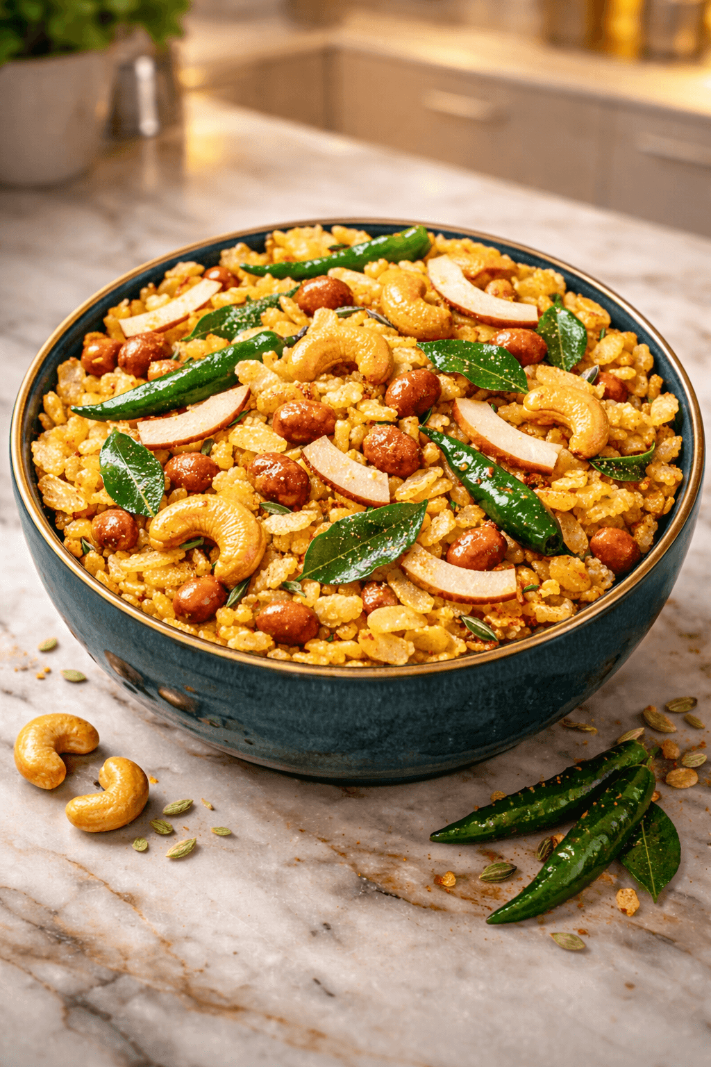 Light puffed rice and savory Chiwda snack from Maharashtra