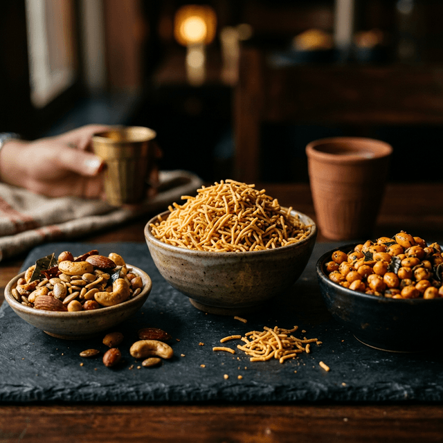 Artisanal Indian snack presentation